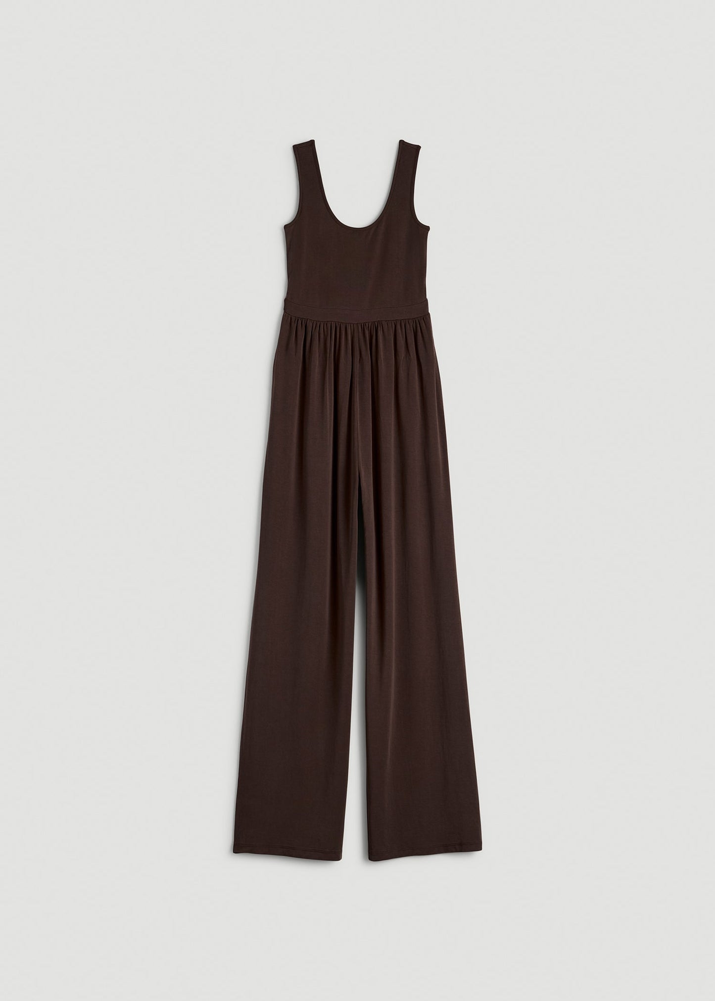 American Tall Women Jersey Tank wide leg jumpsuit with pockets for Tall Women in Espresso