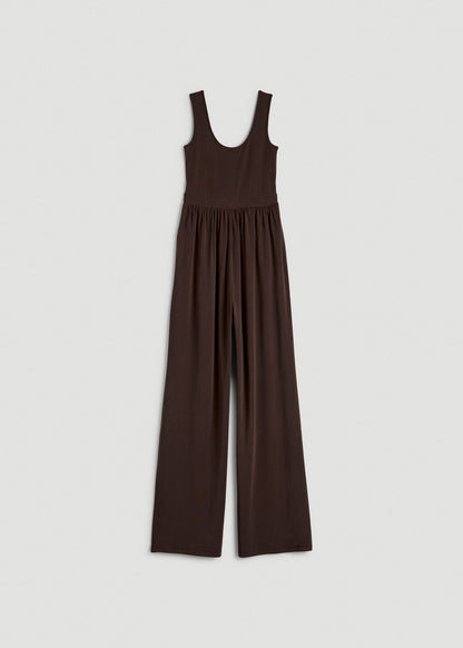 American Tall Women Jersey Tank wide leg jumpsuit with pockets for Tall Women in Espresso