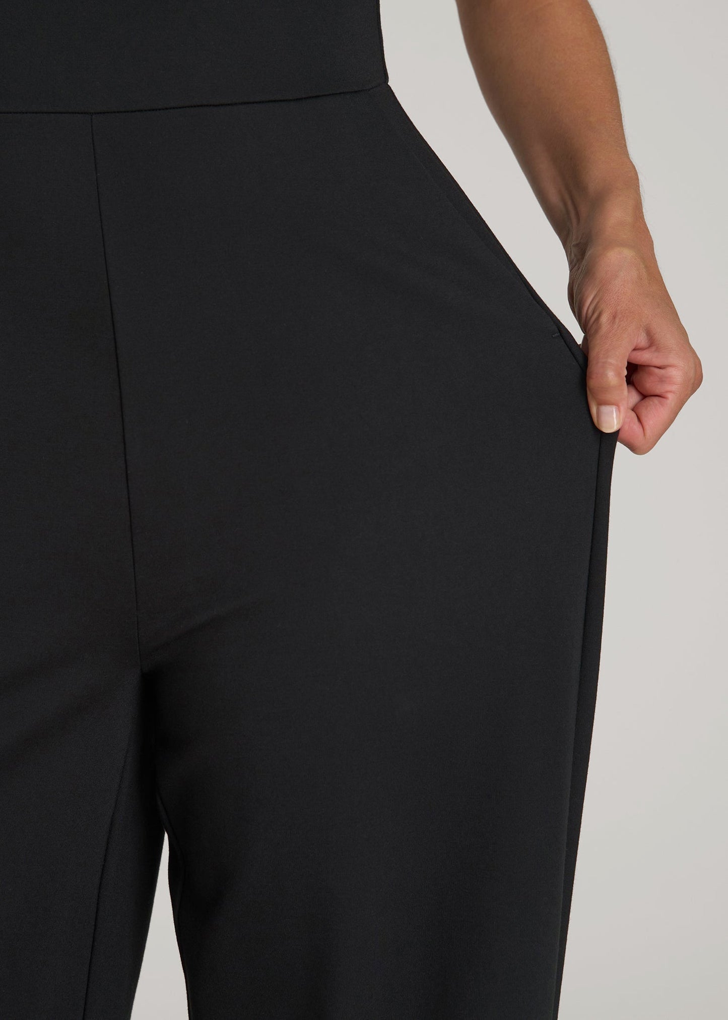 American Tall Women Soft Flex Ponte Wide-Leg V-Neck Jumpsuit for Tall Women in Black
