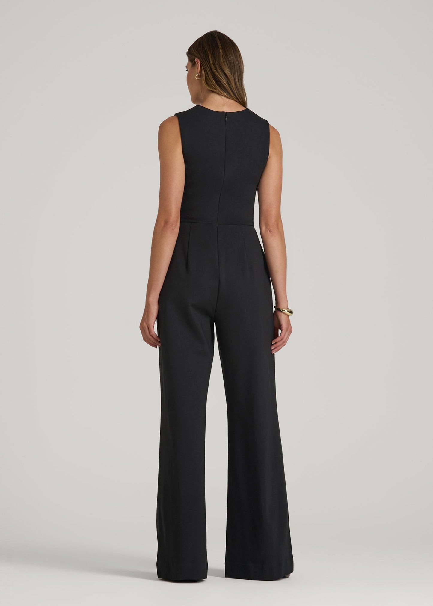 American Tall Women Soft Flex Ponte Wide-Leg V-Neck Jumpsuit for Tall Women in Black
