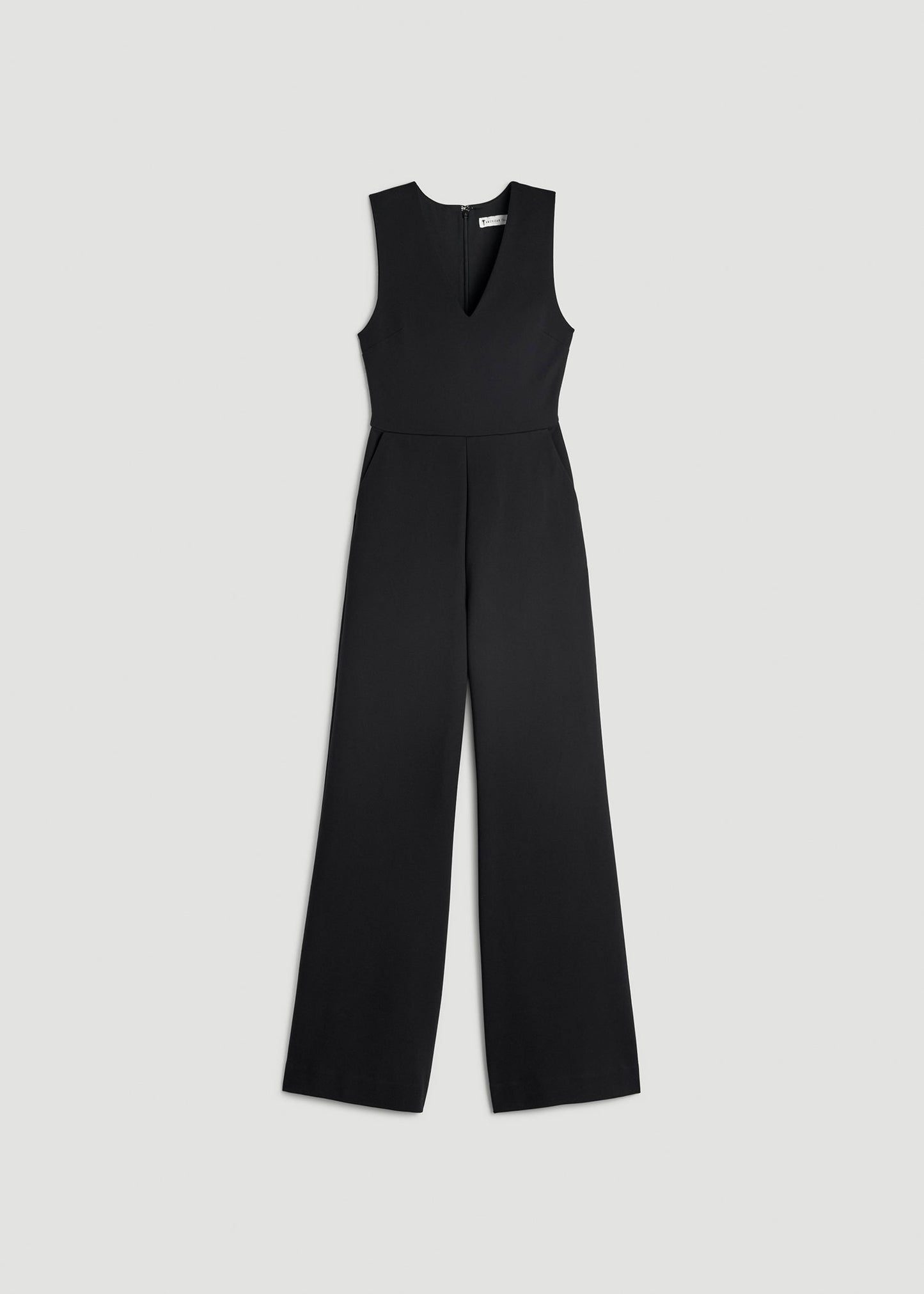 American Tall Women Soft Flex Ponte Wide-Leg V-Neck Jumpsuit for Tall Women in Black
