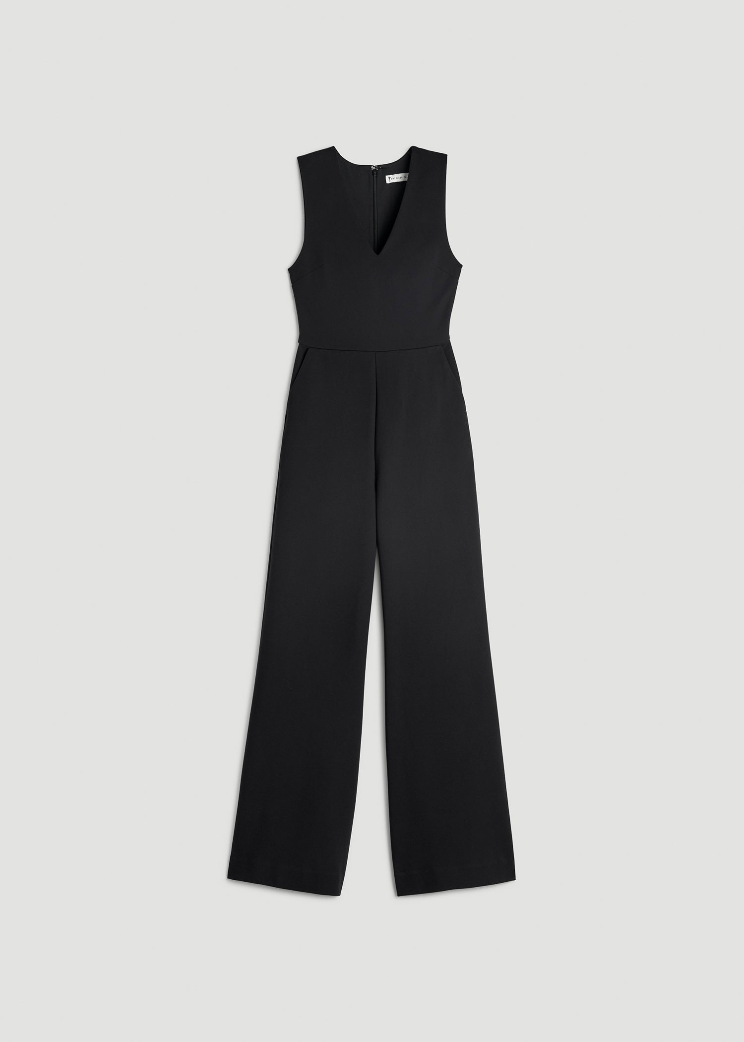 American Tall Women Soft Flex Ponte Wide-Leg V-Neck Jumpsuit for Tall Women in Black