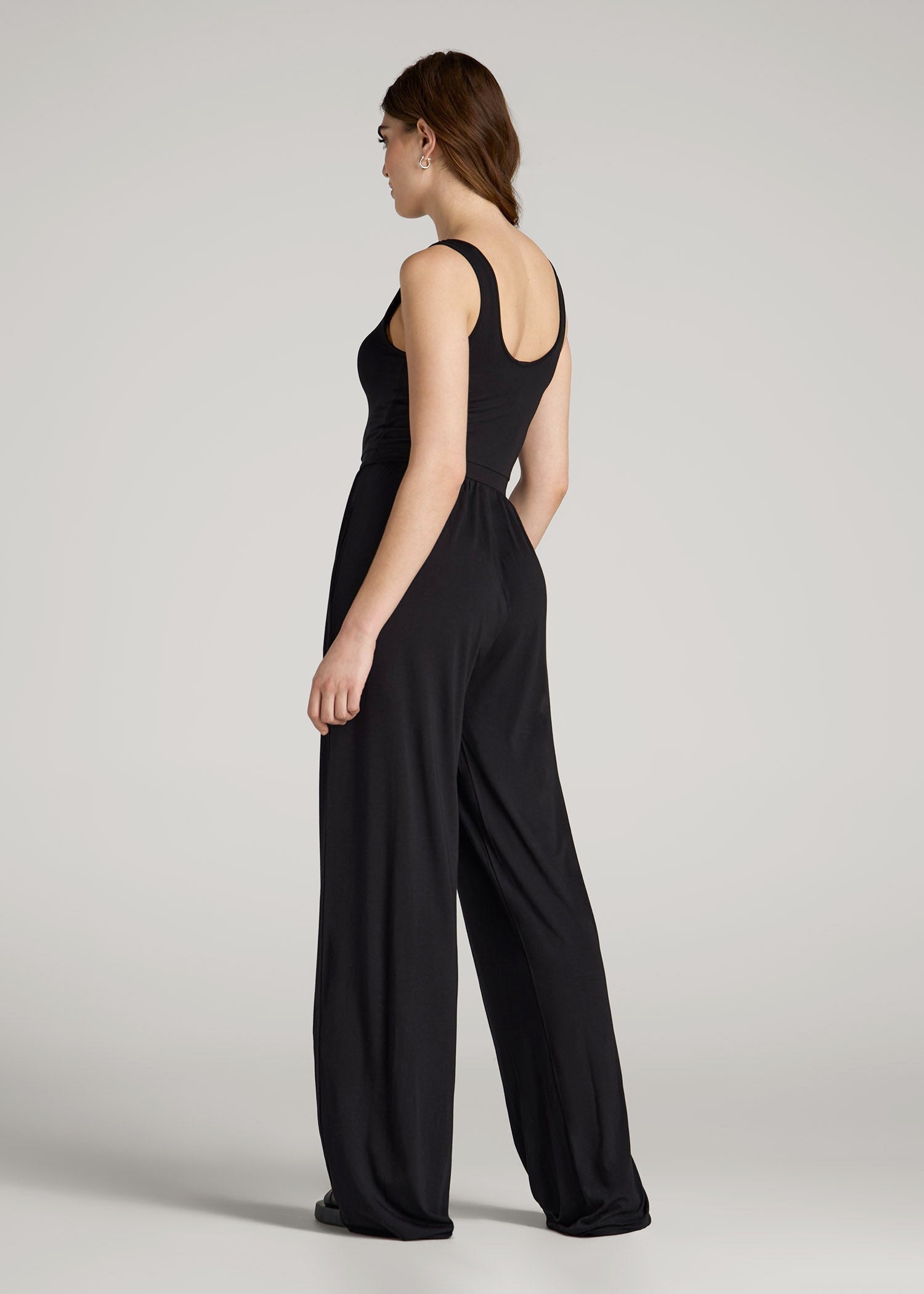 American Tall Women Jersey Tank Wide-Leg Jumpsuit with Pockets for Tall Women in Black
