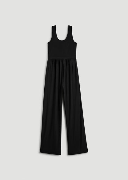 American Tall Women Jersey Tank Wide-Leg Jumpsuit with Pockets for Tall Women in Black