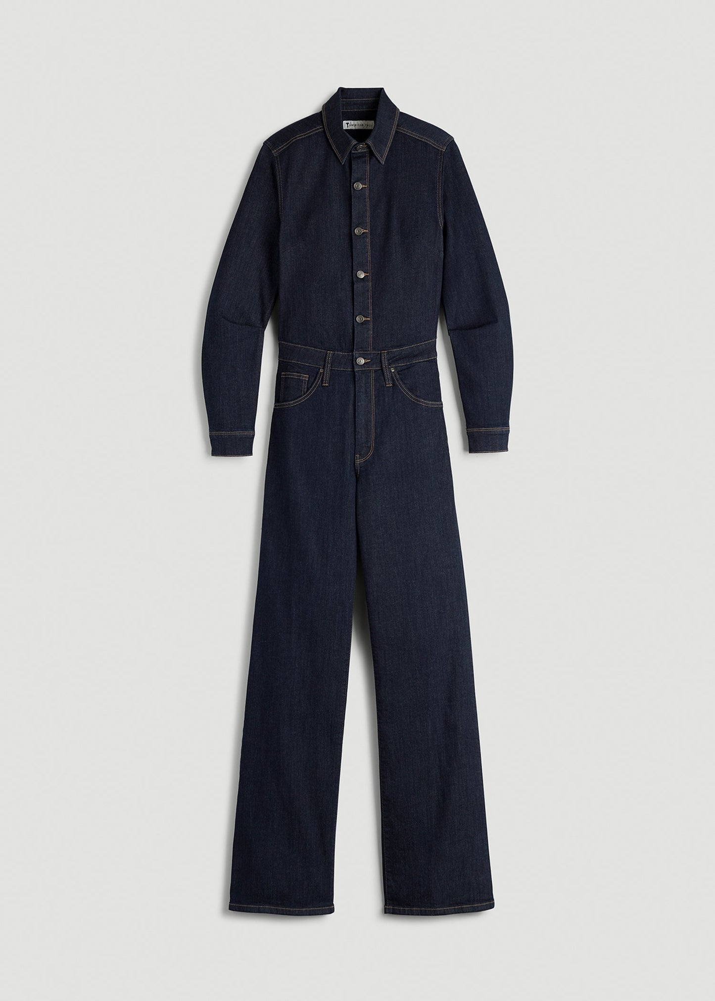 American Tall Women Long Sleeve Denim Jumpsuit for Tall Women in Rinse Wash