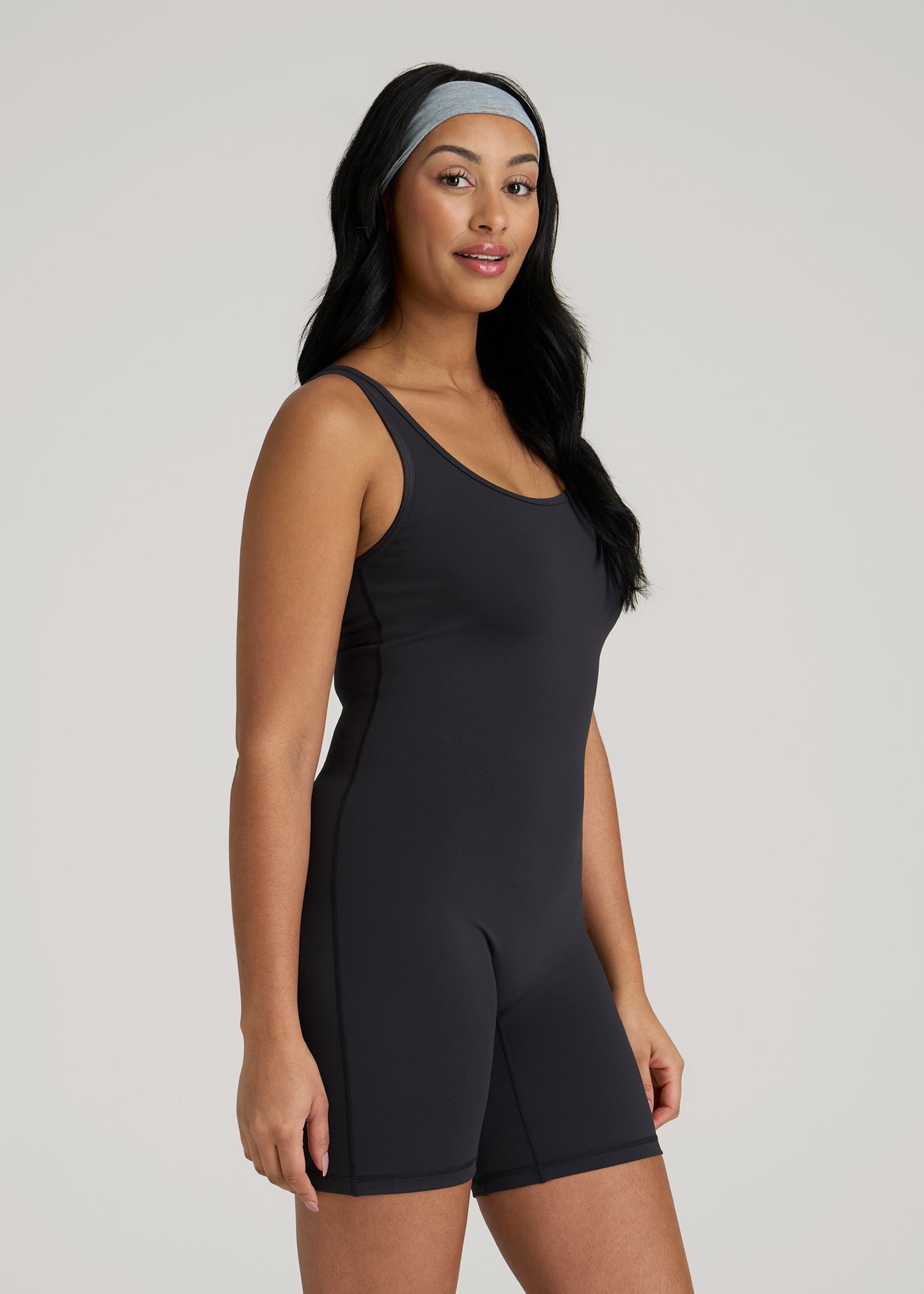 American Tall Women Balance Scoopneck Romper for Tall Women in Black