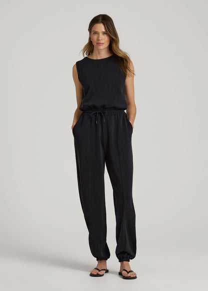 American Tall Women Soft Motion Sleeveless Sweatpant Jumpsuit for Tall Women in Black