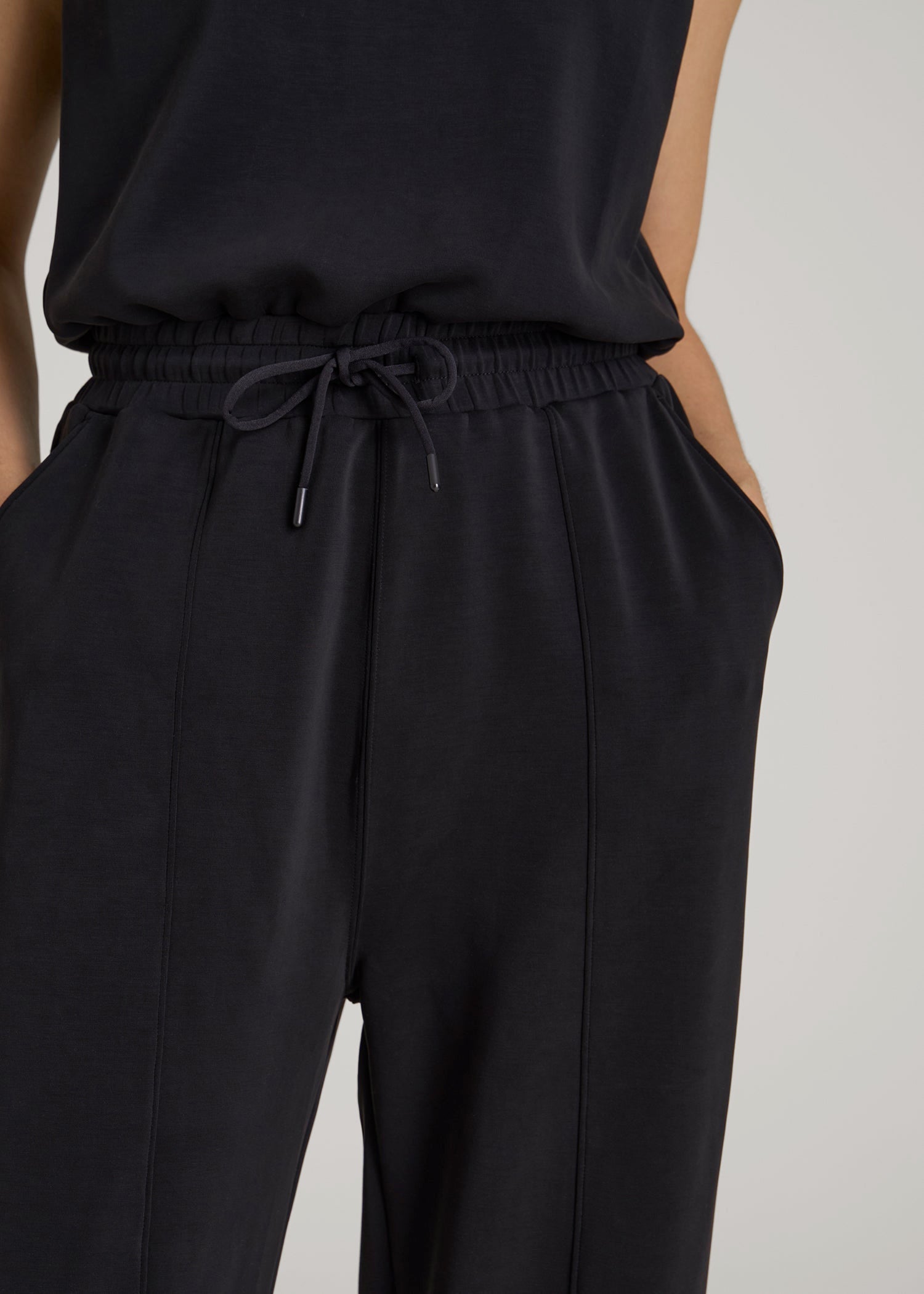 American Tall Women Soft Motion Sleeveless Sweatpant Jumpsuit for Tall Women in Black