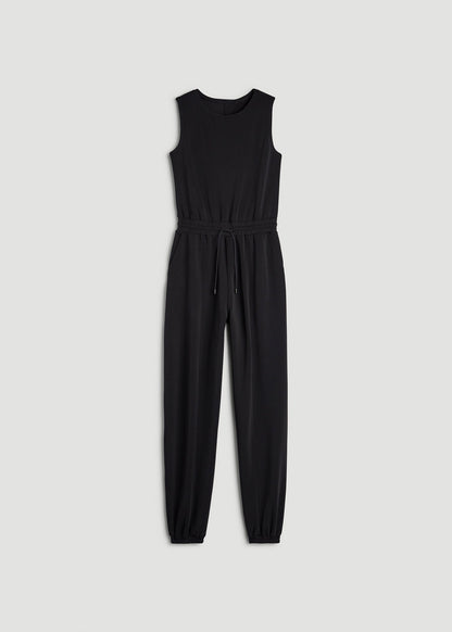 American Tall Women Soft Motion Sleeveless Sweatpant Jumpsuit for Tall Women in Black
