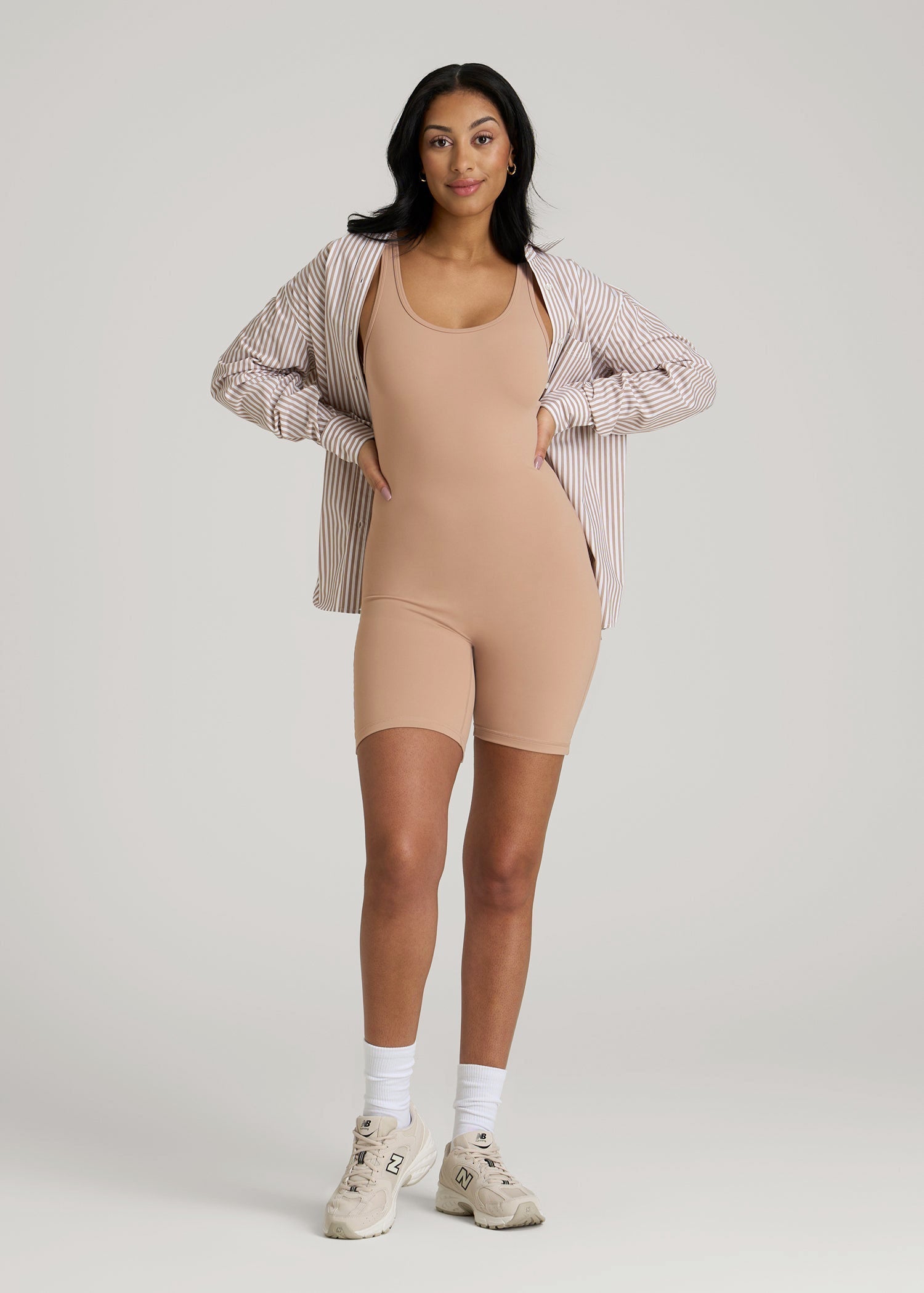 American Tall Women|Men Balance Scoopneck Romper for Tall Women in Sun Tan