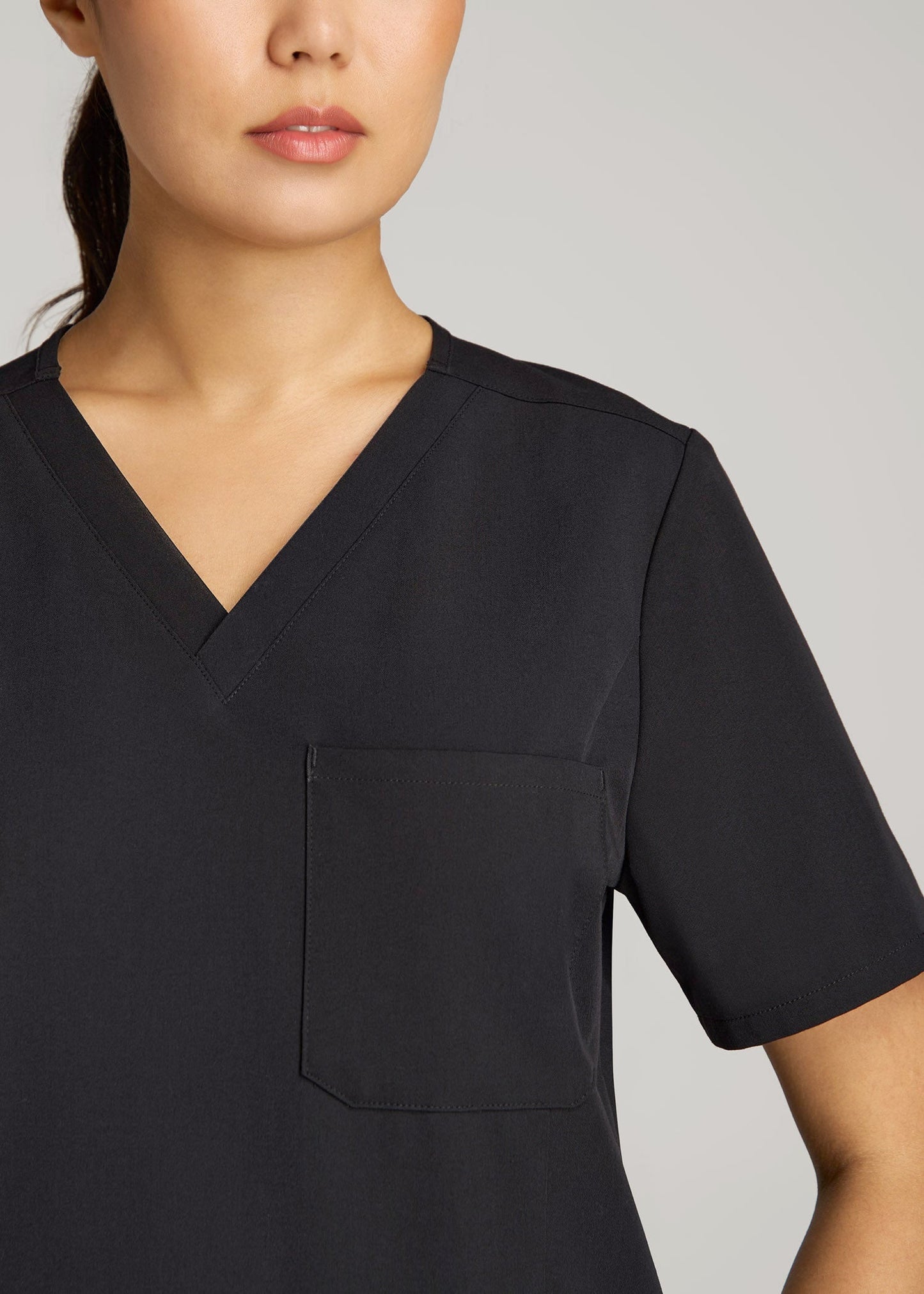 American Tall Women Short Sleeve V-Neck Scrub Top for Tall Women in Black