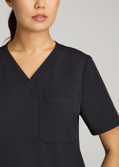 American Tall Women Short Sleeve V-Neck Scrub Top for Tall Women in Black