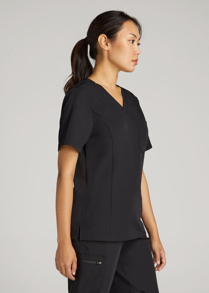 American Tall Women Short Sleeve V-Neck Scrub Top for Tall Women in Black