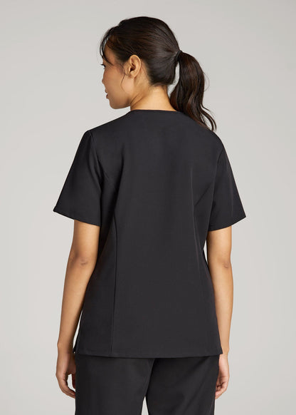 American Tall Women Short Sleeve V-Neck Scrub Top for Tall Women in Black