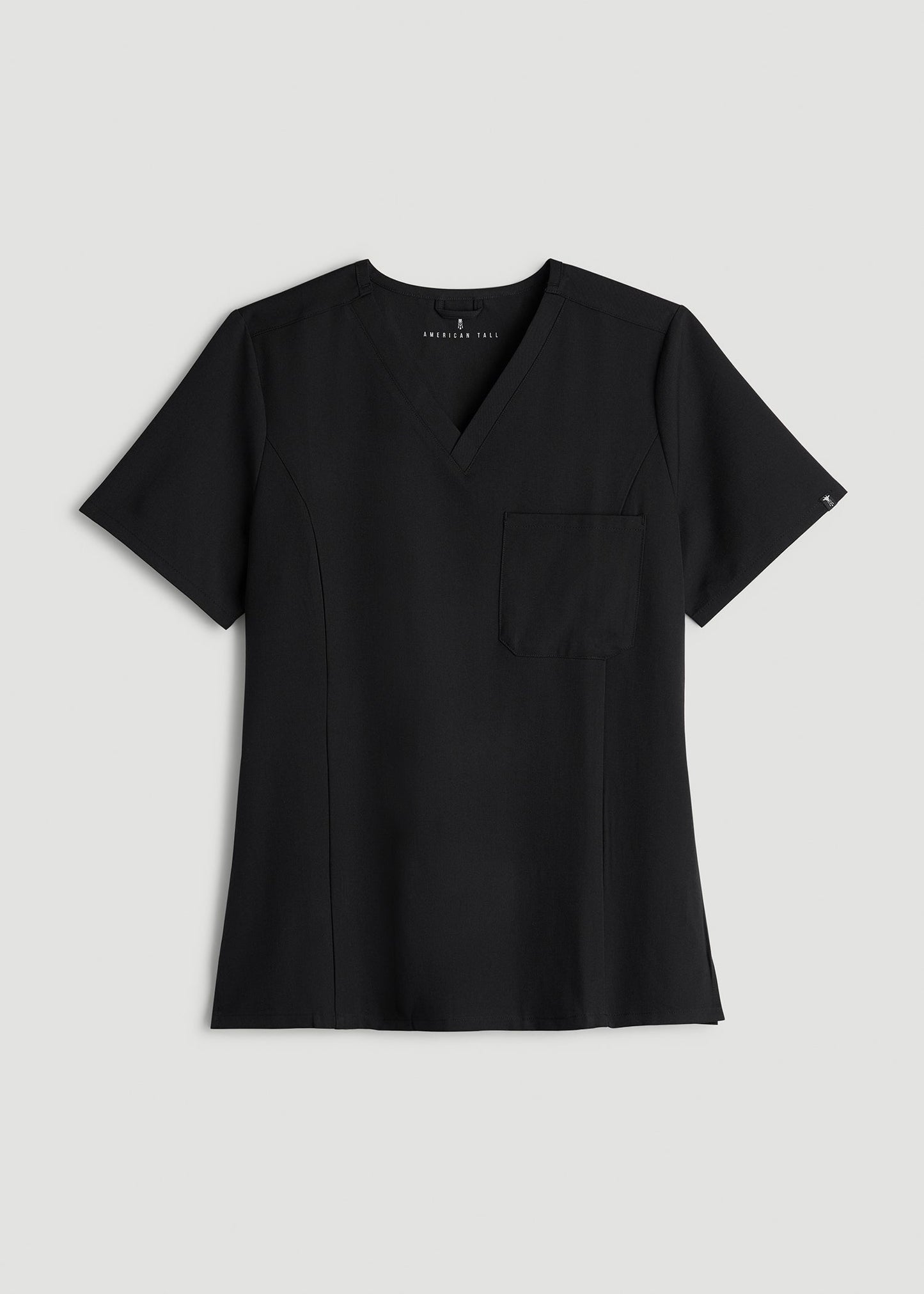 American Tall Women Short Sleeve V-Neck Scrub Top for Tall Women in Black