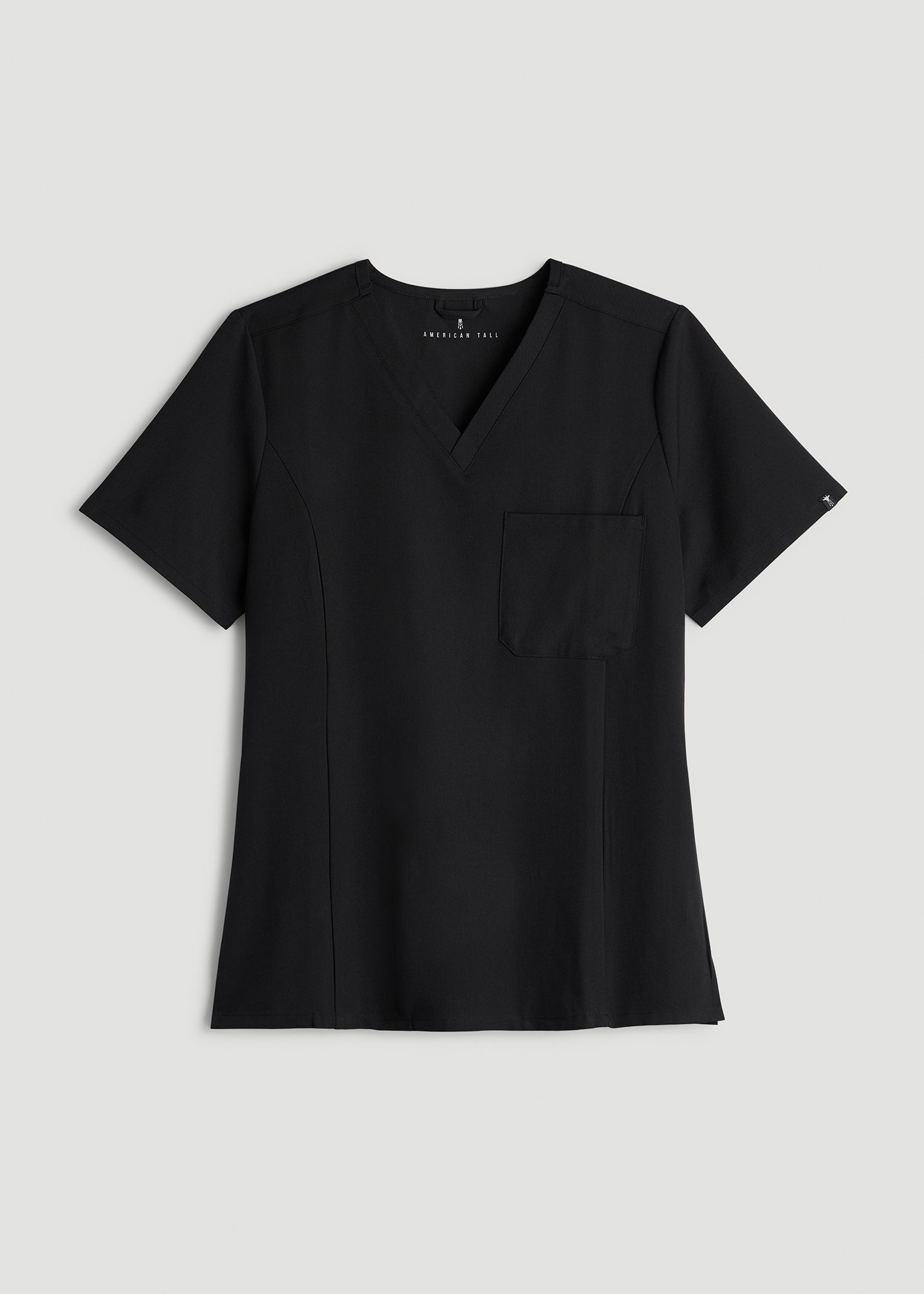 American Tall Women Short Sleeve V-Neck Scrub Top for Tall Women in Black