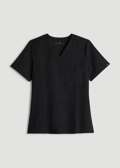 American Tall Women Short Sleeve V-Neck Scrub Top for Tall Women in Black