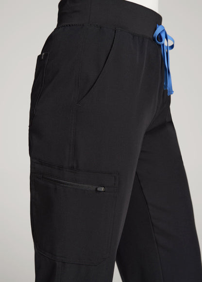 American Tall Women Cargo Scrub Pants for Tall Women in Black