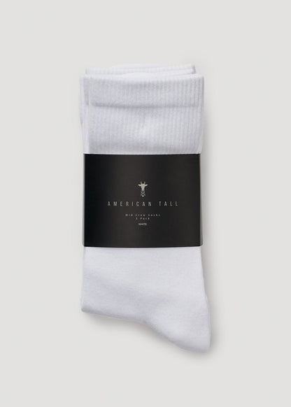 American Tall Women Mid Crew Socks (X-Large Size: 10-13) for Tall Women in White