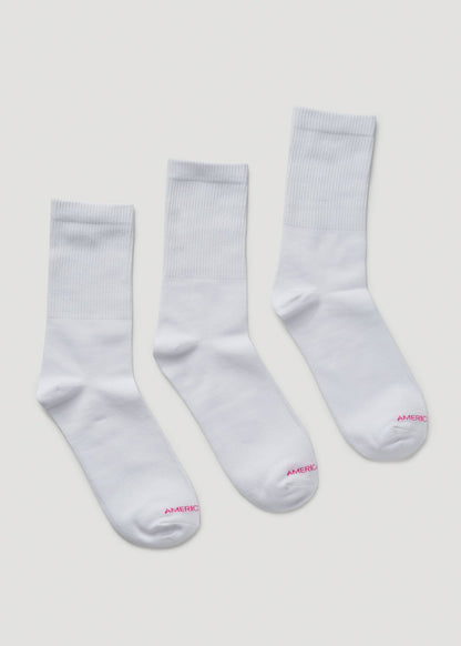 American Tall Women Mid Crew Socks (X-Large Size: 10-13) for Tall Women in White