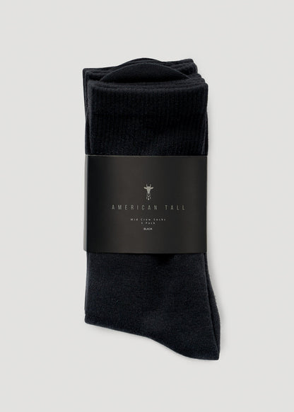 American Tall Women Mid Crew Socks (X-Large Size: 10-13) for Tall Women in Black
