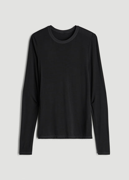 American Tall Women Thermal Merino Wool Base Layer Long Sleeve Top for Tall Women in Black