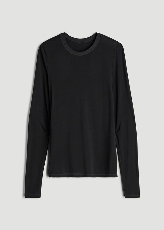American Tall Women Thermal Merino Wool Base Layer Long Sleeve Top for Tall Women in Black