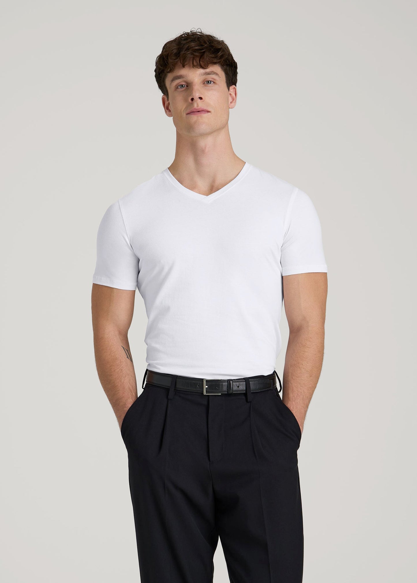 American Tall Men The Essential Slim Fit V-Neck Tee for Tall Men in White