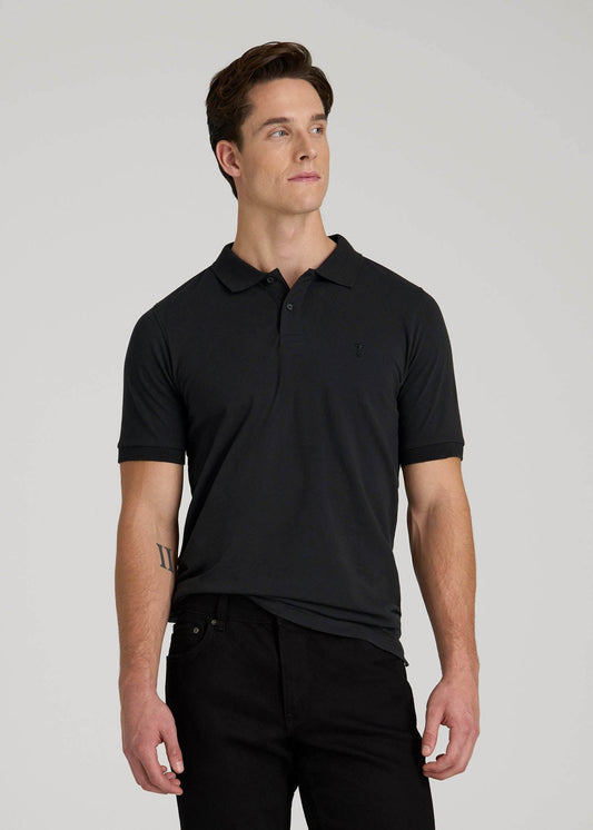American Tall Men Classic Polo with Embroidered Logo for Tall Men in Black