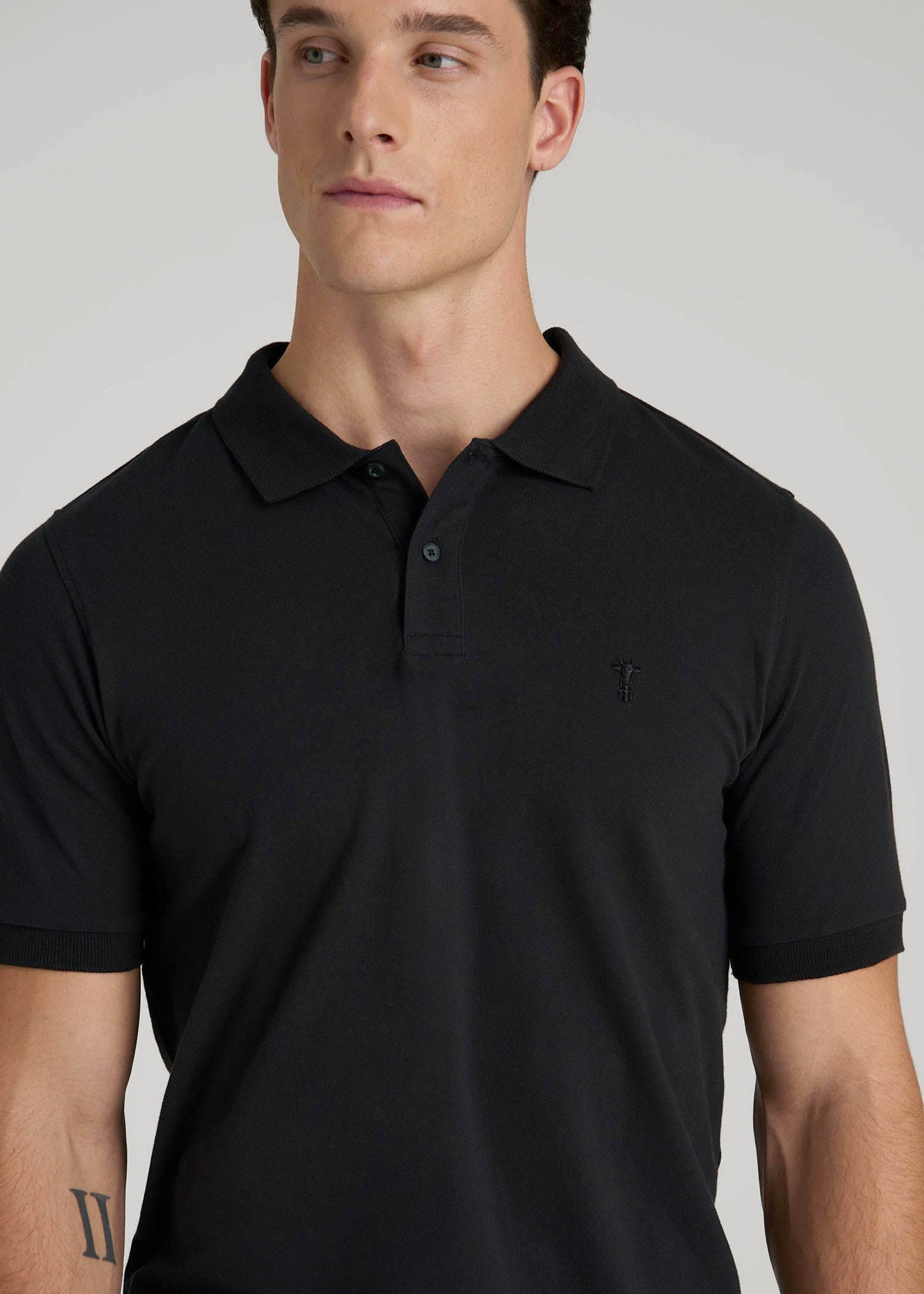 American Tall Men Classic Polo with Embroidered Logo for Tall Men in Black