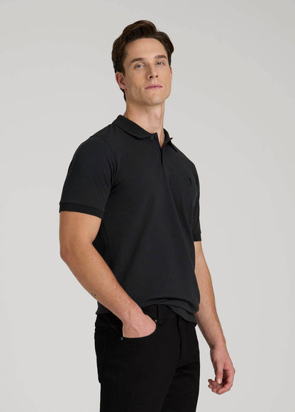 American Tall Men Classic Polo with Embroidered Logo for Tall Men in Black