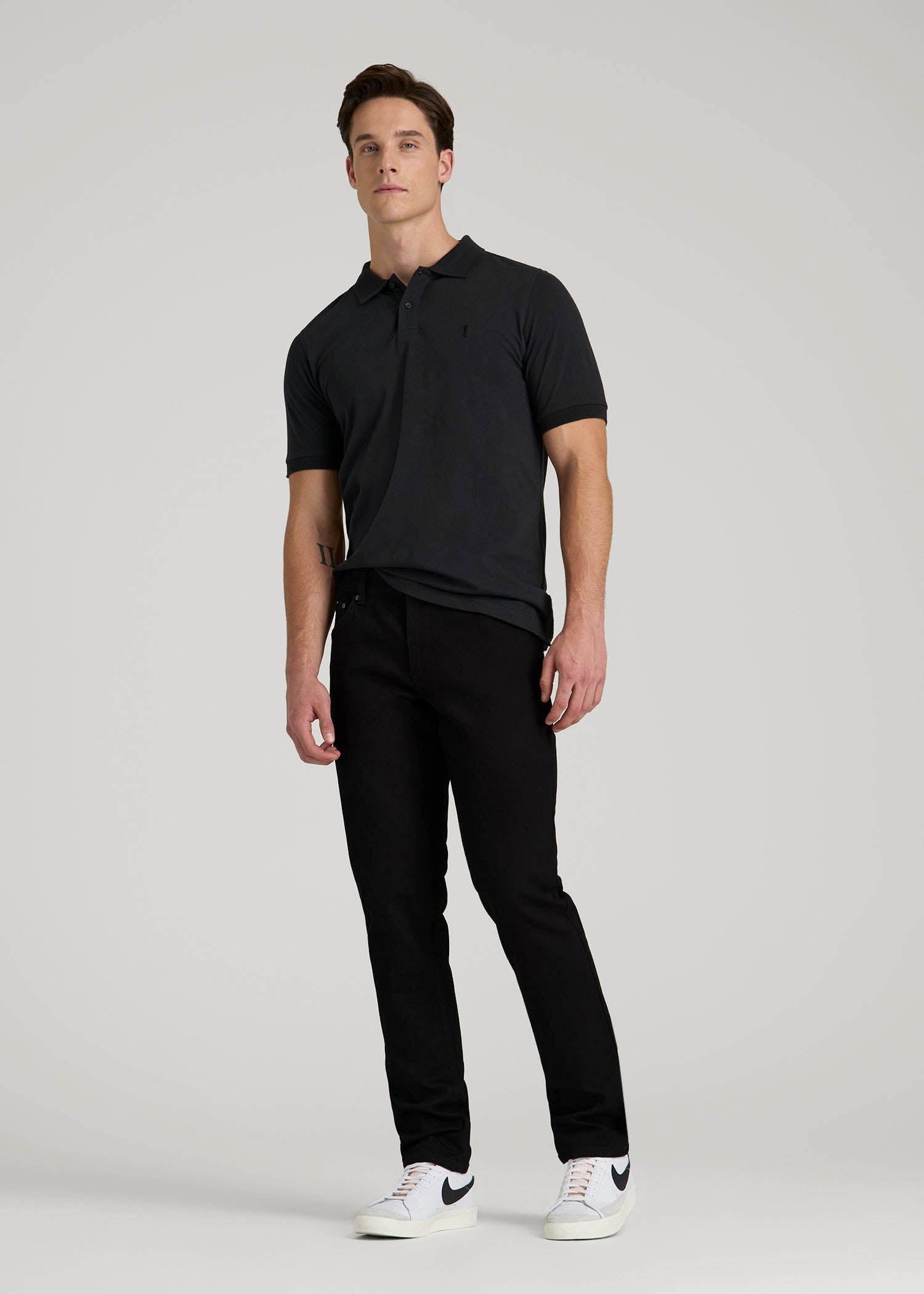 American Tall Men Classic Polo with Embroidered Logo for Tall Men in Black