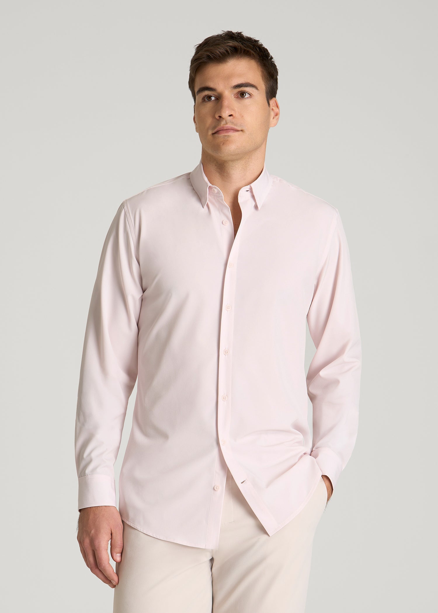 American Tall Men Traveler Stretch Dress Shirt for Tall Men in Grey Lilac