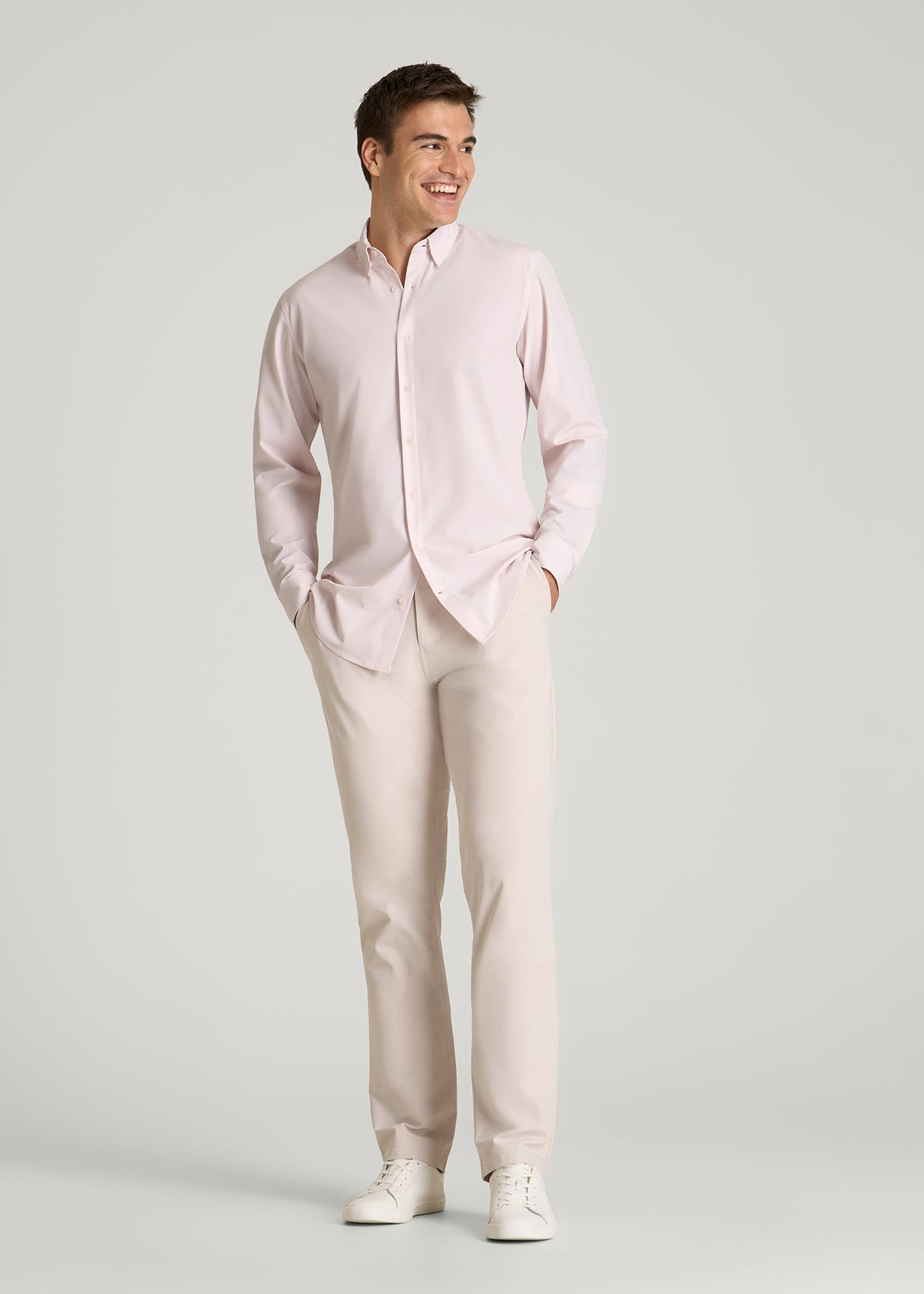 American Tall Men Traveler Stretch Dress Shirt for Tall Men in Grey Lilac