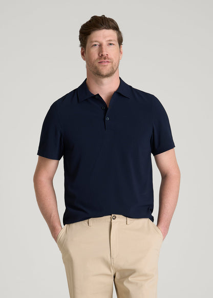 American Tall Men Coastal Perforated Polo for Tall Men in Patriot Blue