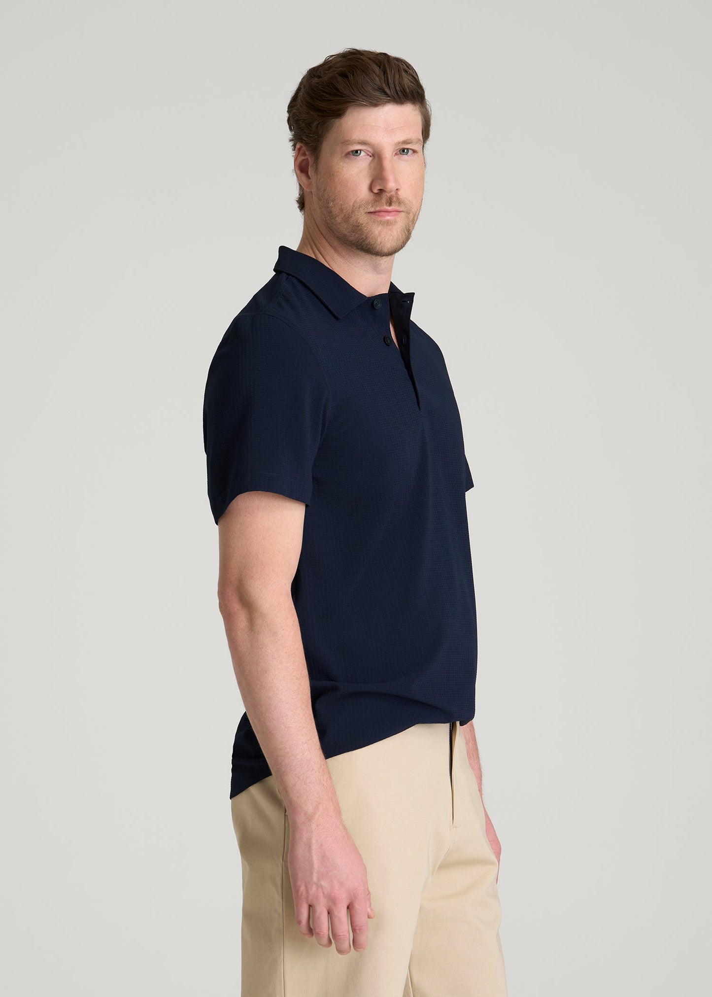 American Tall Men Coastal Perforated Polo for Tall Men in Patriot Blue