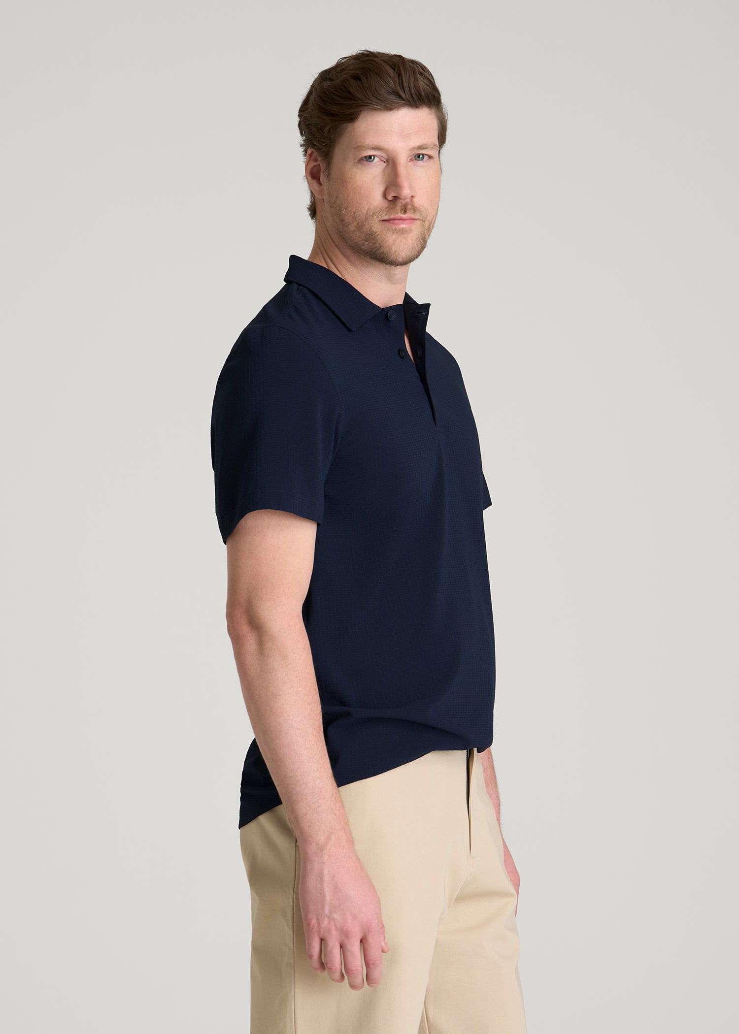 American Tall Men Coastal Perforated Polo for Tall Men in Patriot Blue
