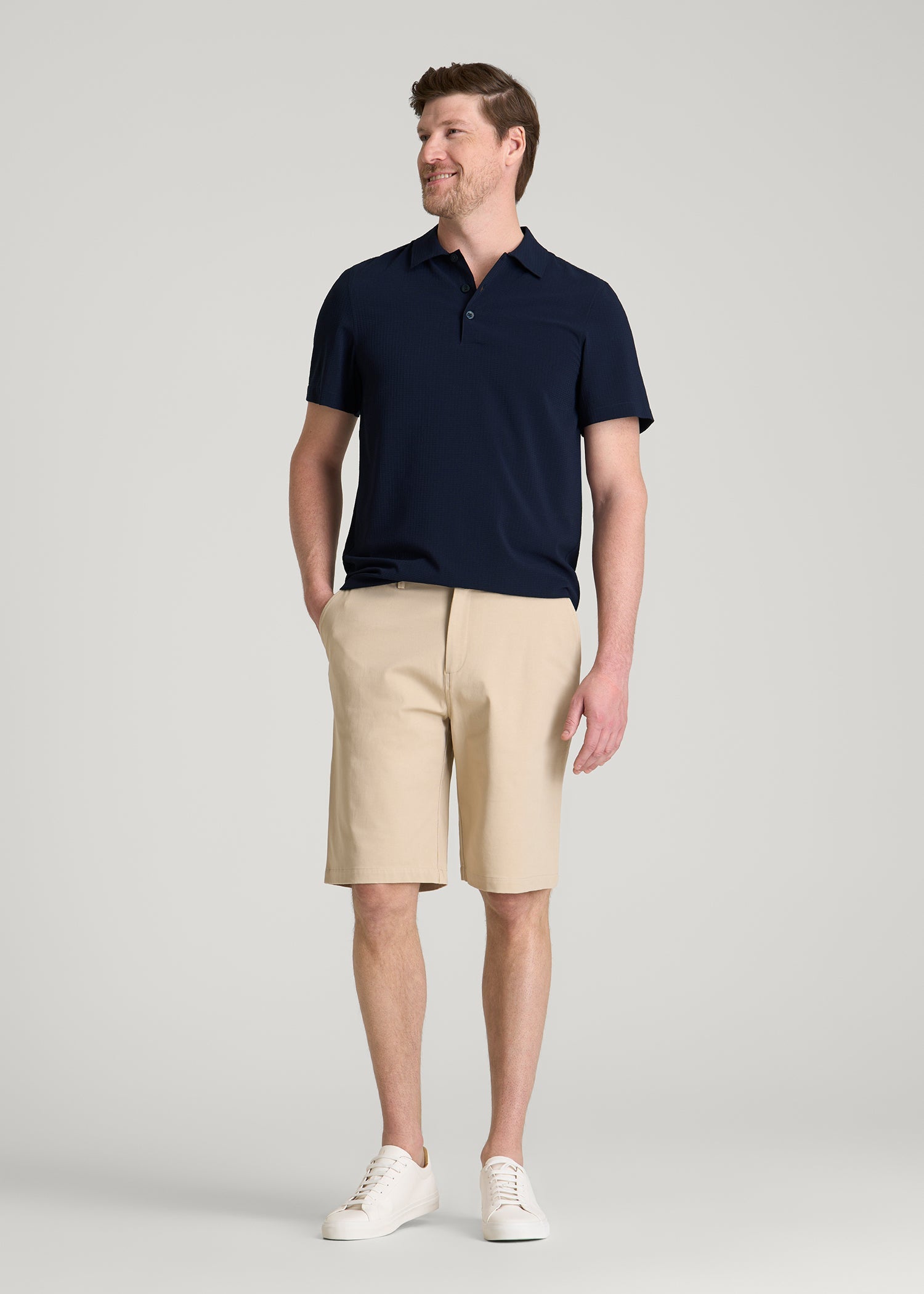 American Tall Men Coastal Perforated Polo for Tall Men in Patriot Blue