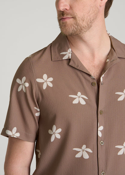 American Tall Men Coastal Perforated Button shirt for Tall Men in Warm Brown Floral