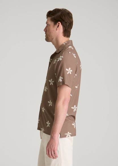 American Tall Men Coastal Perforated Button shirt for Tall Men in Warm Brown Floral