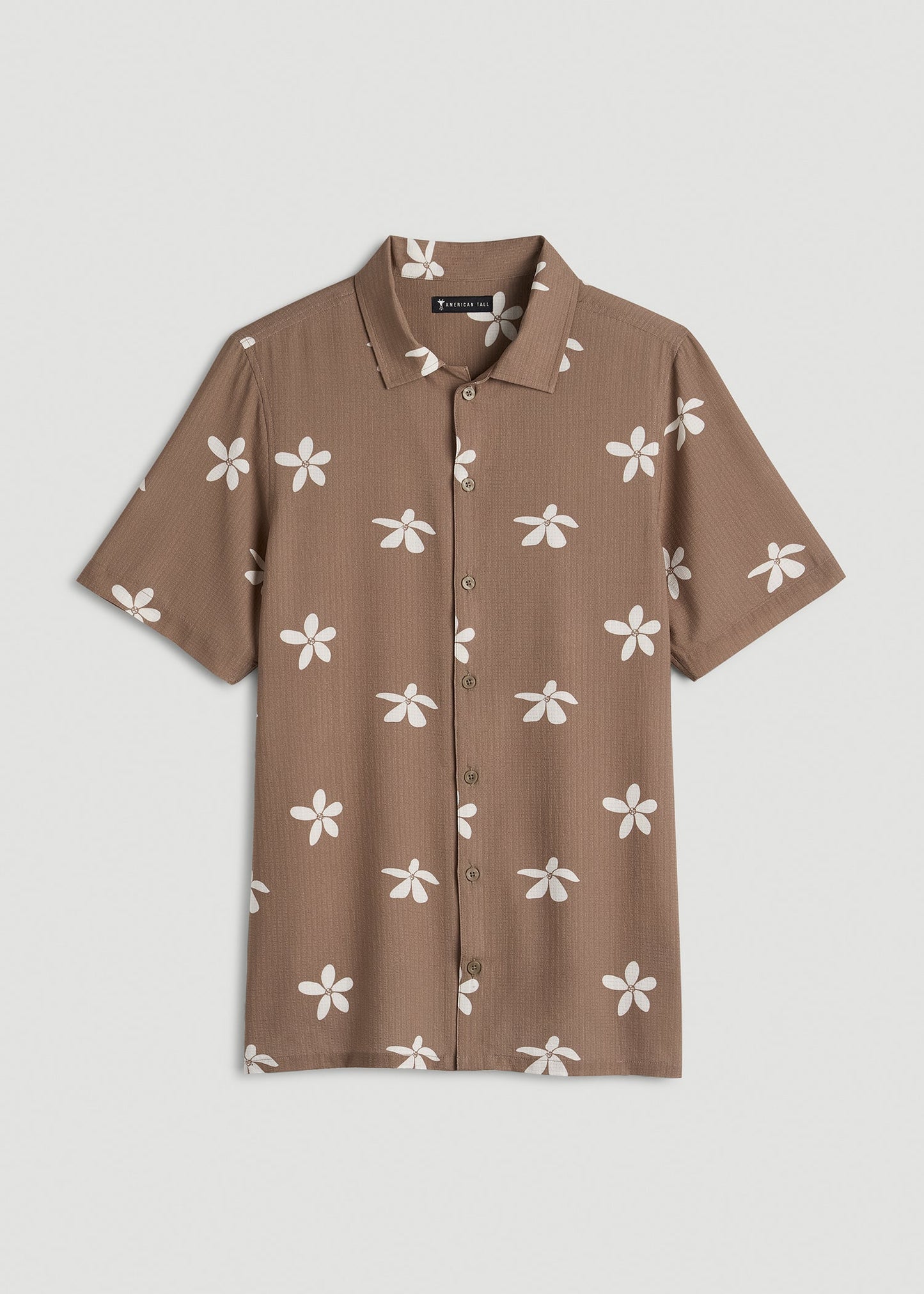 American Tall Men Coastal Perforated Button shirt for Tall Men in Warm Brown Floral