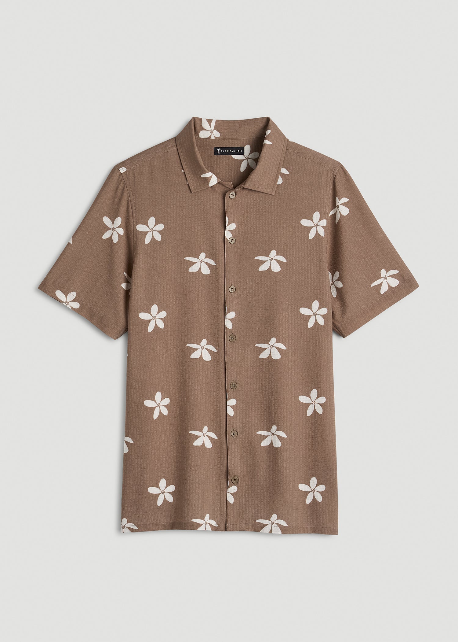 American Tall Men Coastal Perforated Button shirt for Tall Men in Warm Brown Floral