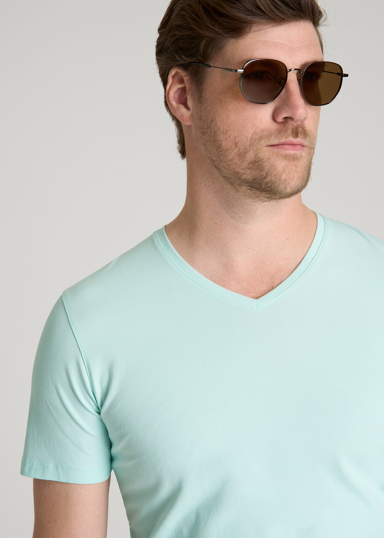 American Tall Men The Essential Slim Fit V-Neck Tee for Tall Men in Opal Blue