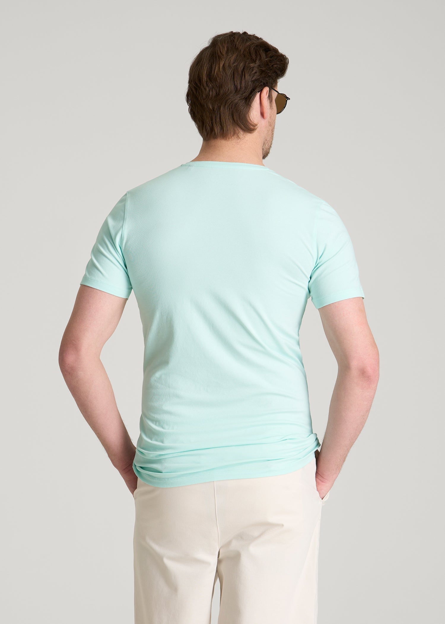 American Tall Men The Essential Slim Fit V-Neck Tee for Tall Men in Opal Blue