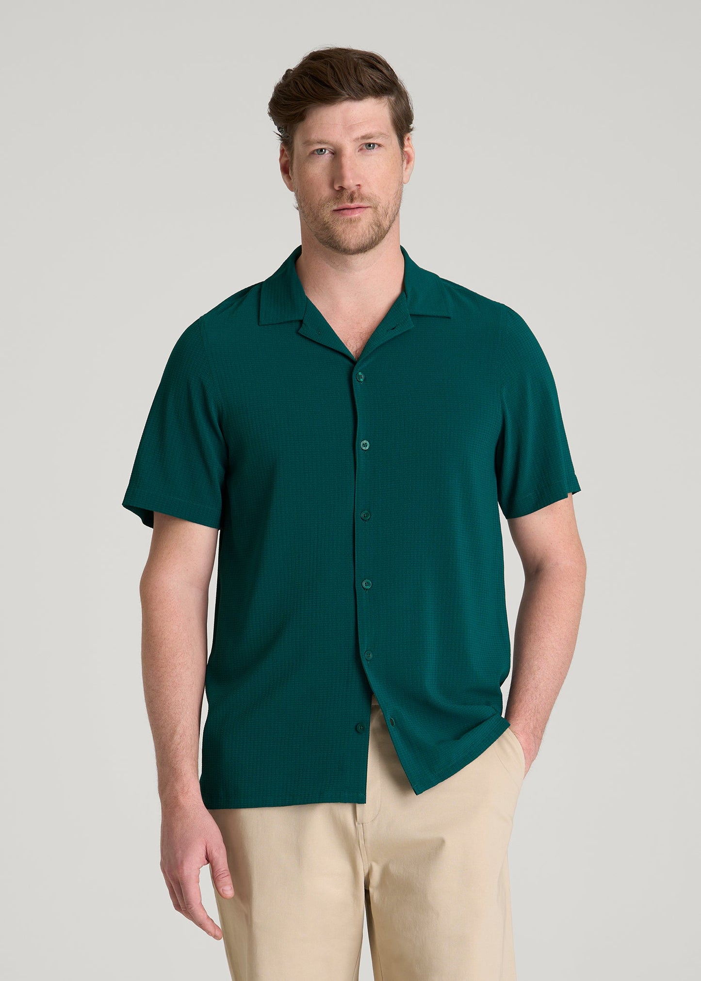 American Tall Men Coastal Perforated Button shirt for Tall Men in Deep Teal