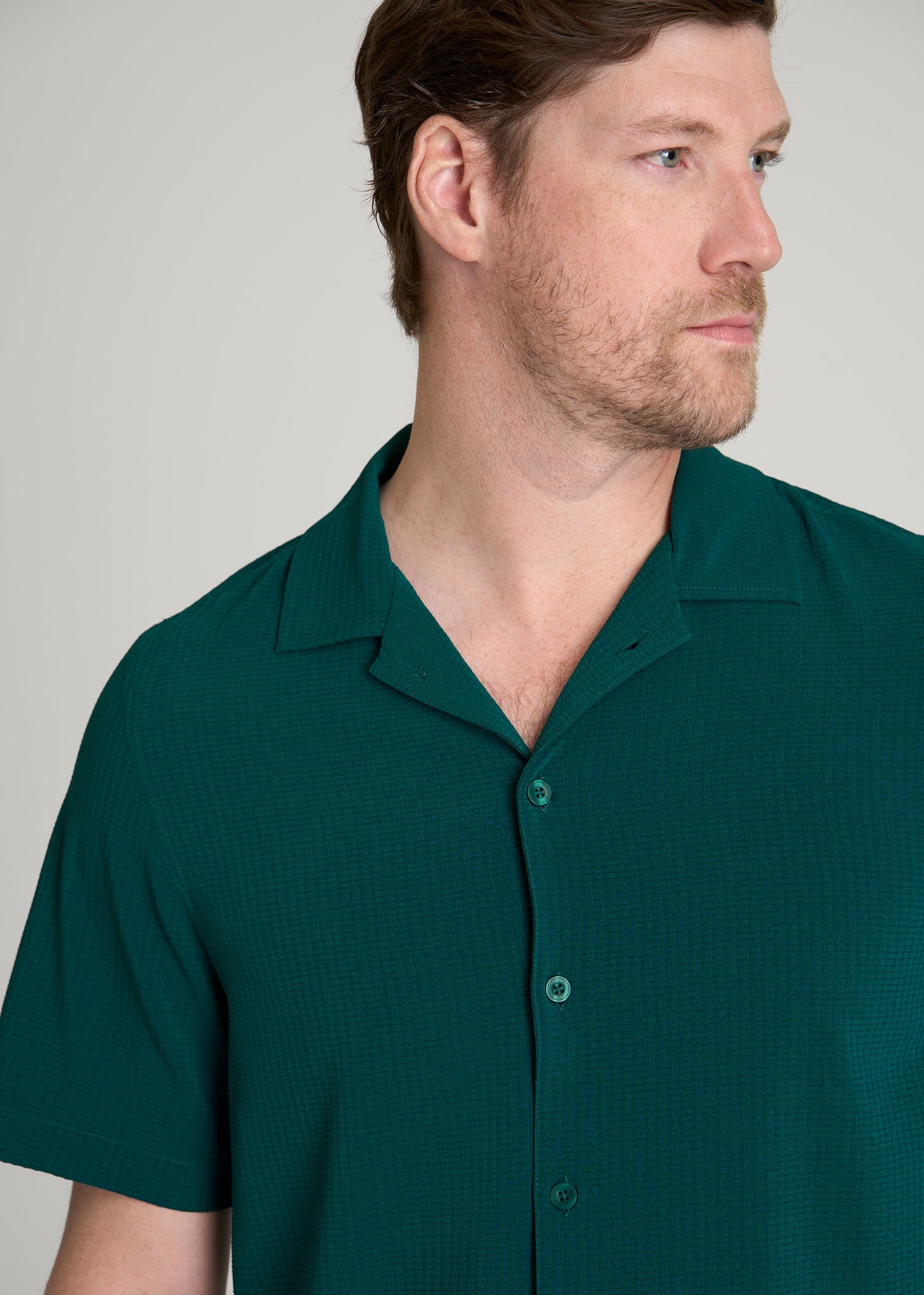 American Tall Men Coastal Perforated Button shirt for Tall Men in Deep Teal
