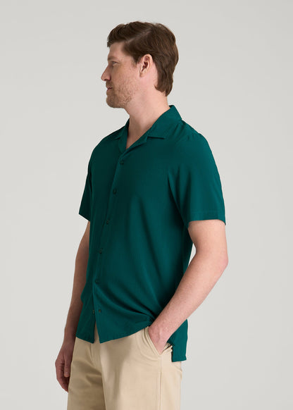 American Tall Men Coastal Perforated Button shirt for Tall Men in Deep Teal