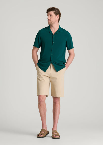 American Tall Men Coastal Perforated Button shirt for Tall Men in Deep Teal