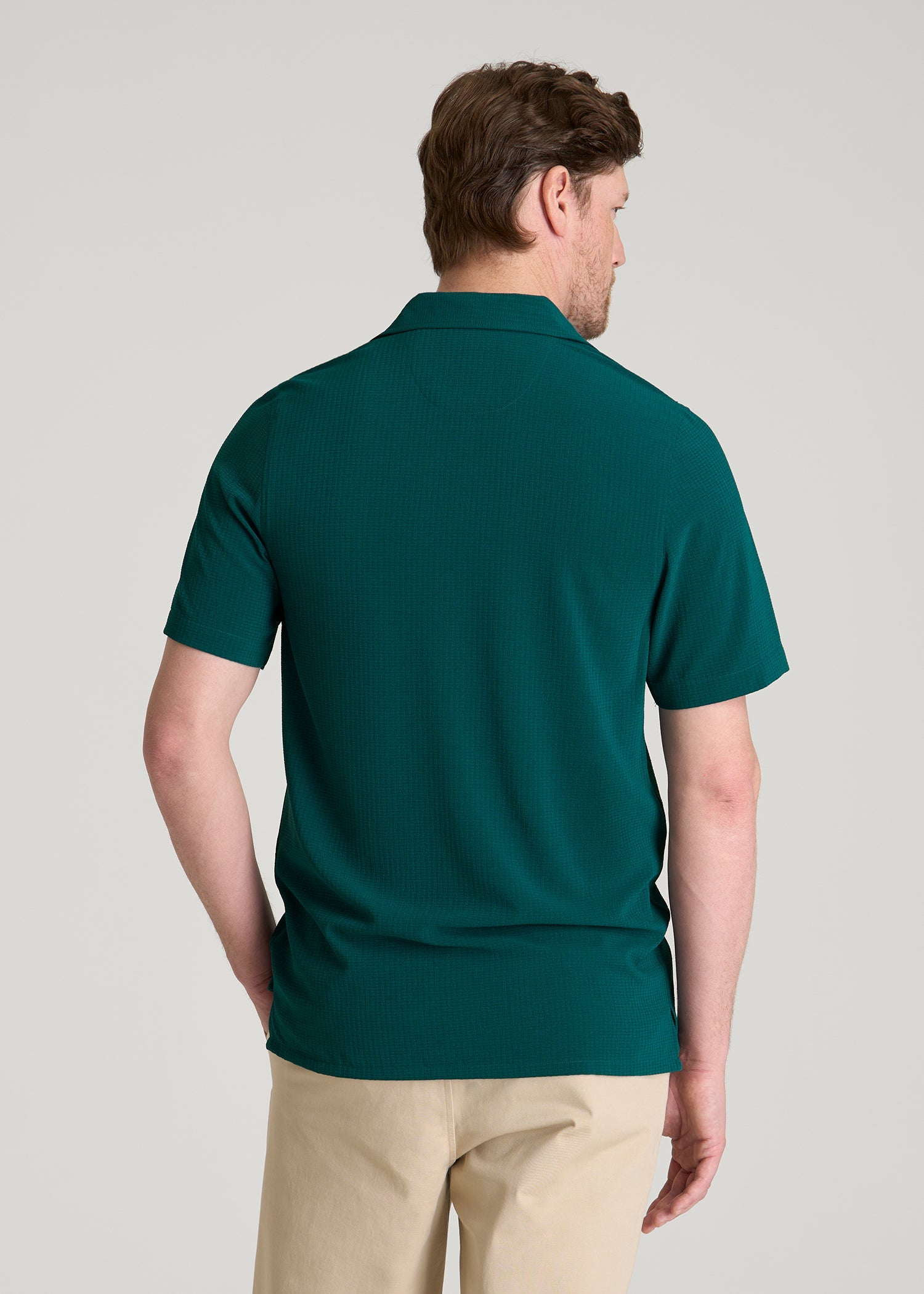 American Tall Men Coastal Perforated Button shirt for Tall Men in Deep Teal