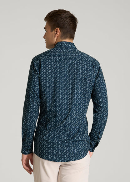 American Tall Men Traveler Stretch Dress Shirt for Tall Men in Royal Navy Floral